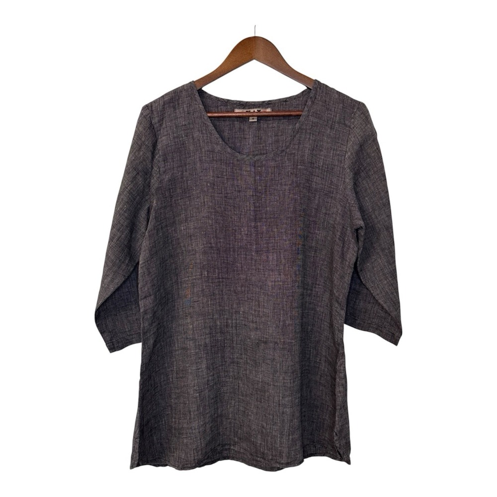 NEW Flax linen tunic top women's S 6-10 gray two tone lagenlook beach cottage